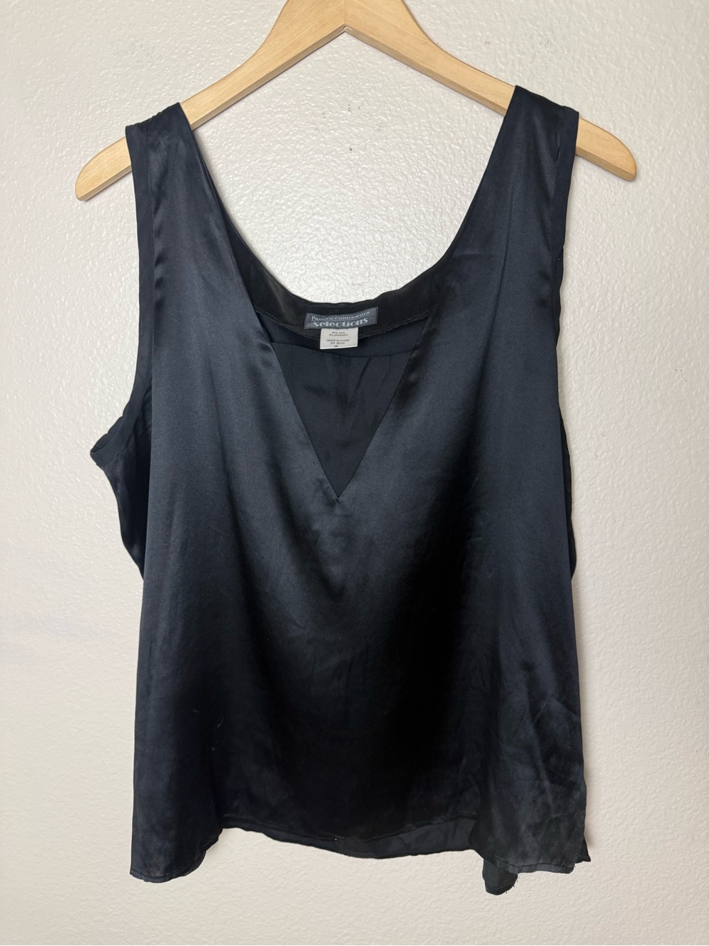 Patrick Christopher 100% Silk Satin Black V-Neck Tank Top